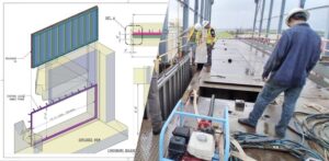 Fabrication drawing and finished stainless steel bulkhead at the Lynchburg, Texas pump station.